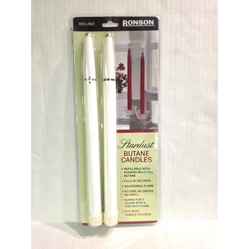Ronson Stardust White Butane Candles Adjustable Flame Refillable NEW